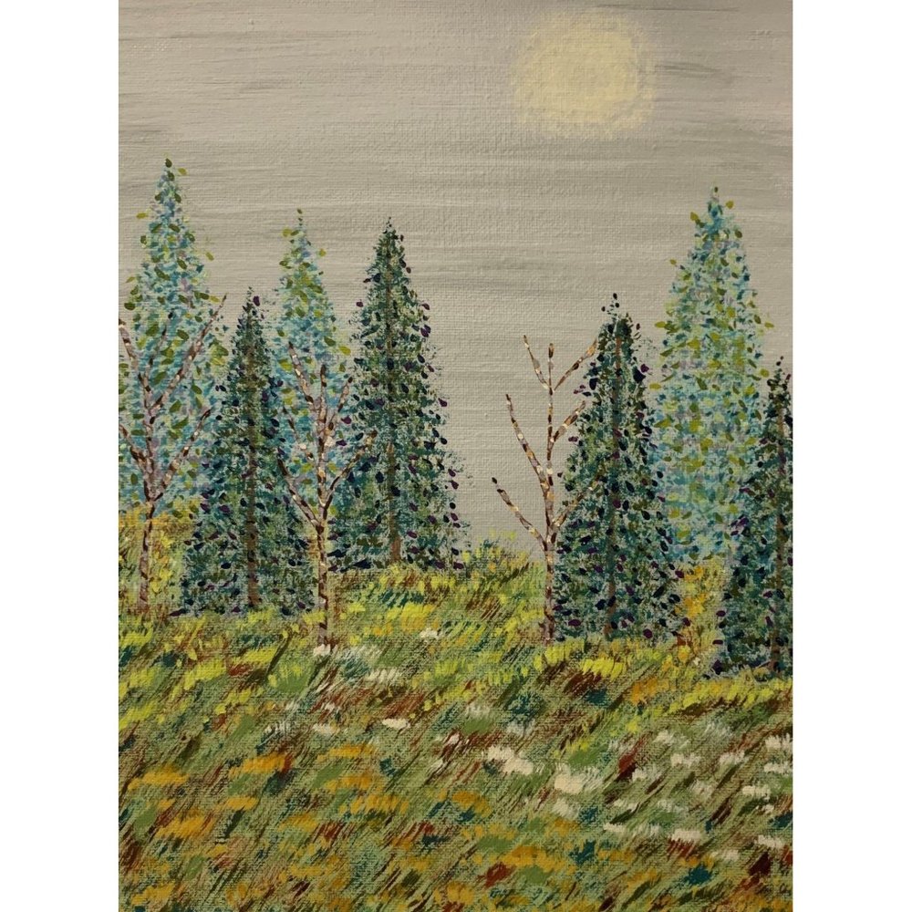 Pines Stand Tall, Original Acrylic Painting 9 x 12
